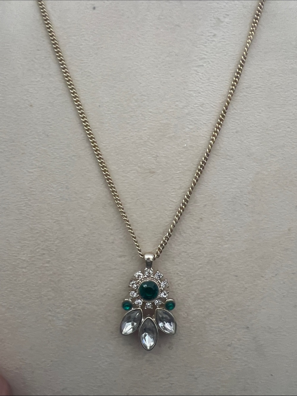 Women's Gold-Tone Necklace with Emerald Green and Crystal Pendant
